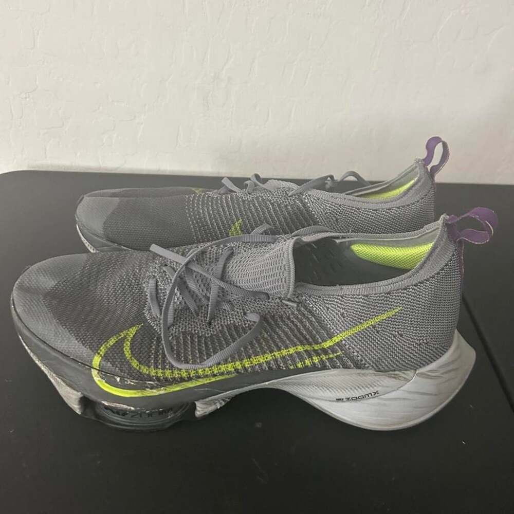 Nike Air Zoom Tempo NEXT% Flyknit Size 11.5 Gray Volt Running
